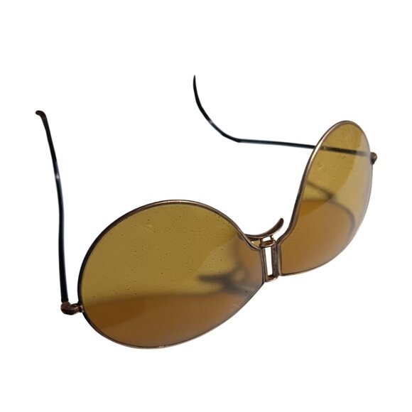 1920's Antique Vintage Sunglasses Amber Outinglas Motorcycle / Aviation Folding - Picture 4 of 10